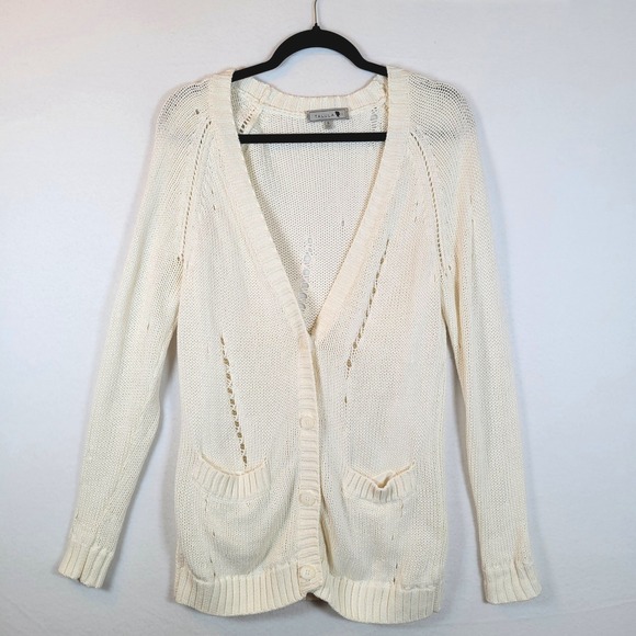 Talula Sweaters - Talula Womens Knit Pockets Distressed Cardigan Sweater Size Small White Grandpa